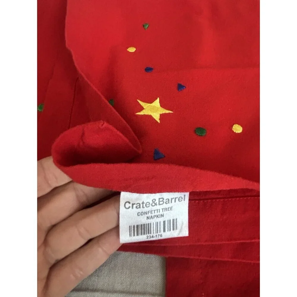 Crate & Barrel Red Confetti Tree Napkins Set 4 Red Yellow Cloth 20”